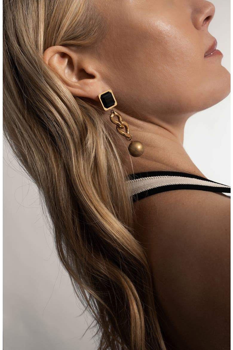 Geo Street Onyx Drop Earrings, Alternate, color, BLACK