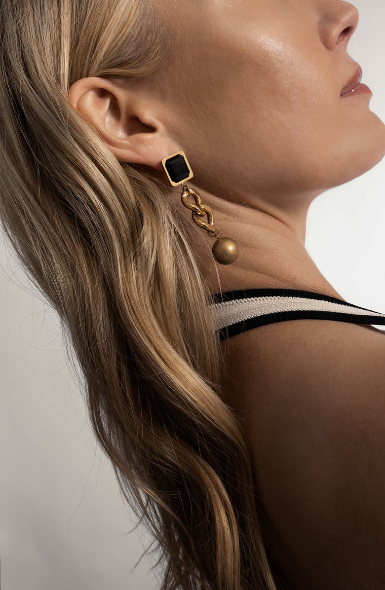 st. Moran Geo Street Onyx Drop Earrings, Alternate, color, Black