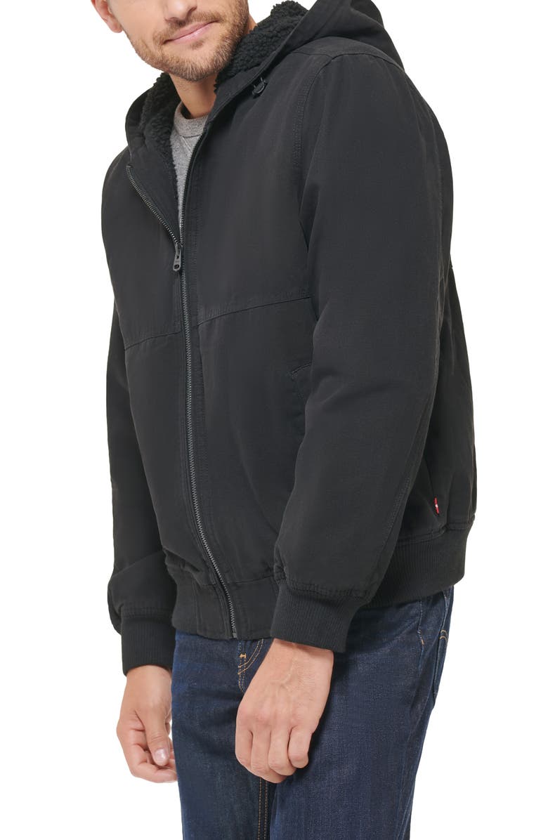 Levi's<sup>®</sup> Workwear Faux Shearling Lined Cotton Canvas Hooded Jacket, Alternate, color, 