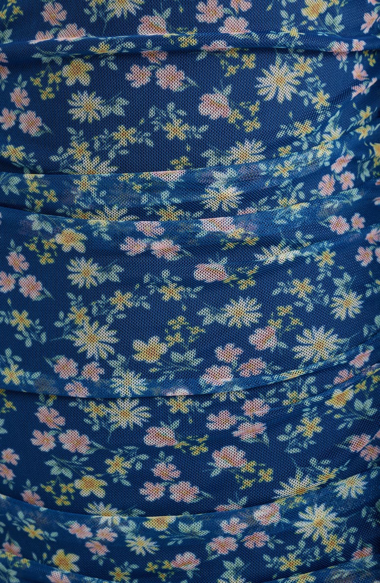 Jump Apparel Print Mesh Shirred One-Shoulder Dress, Alternate, color, 