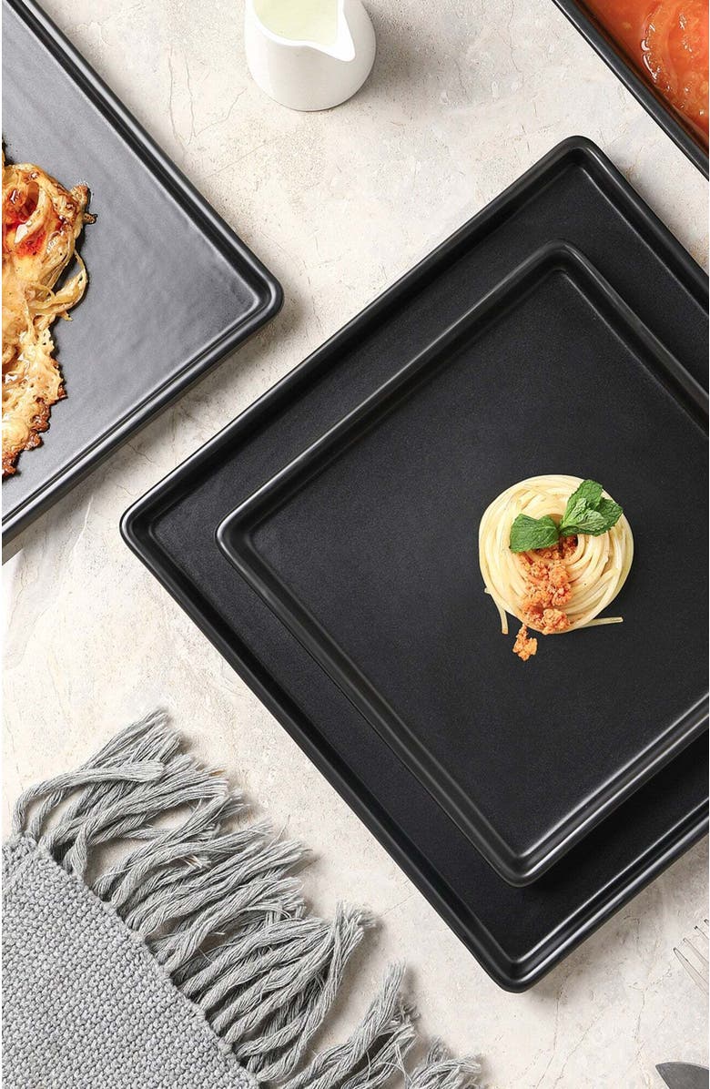 Stone Lain Grace Stoneware 4-Piece Salad Plate Set, Alternate, color, Black Matte