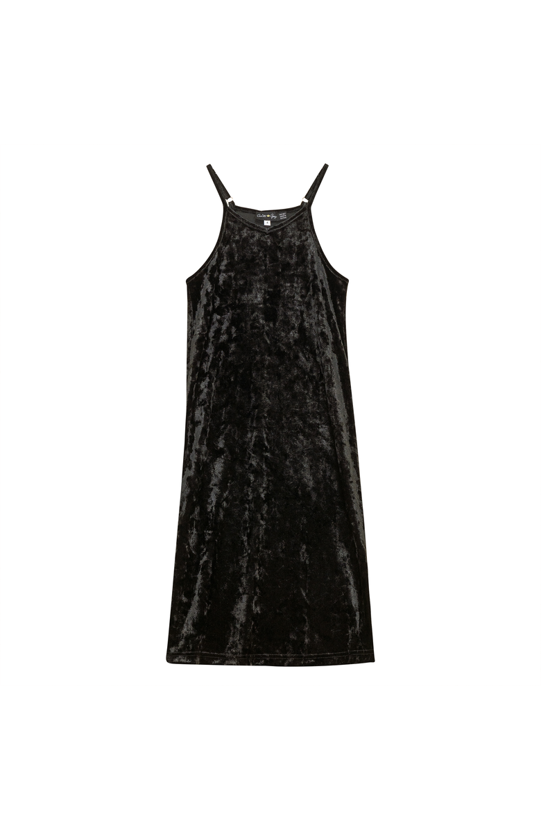 Charlotte & George Crushed Velour Maxi Jumper with Adjustable Straps, Main, color, Black