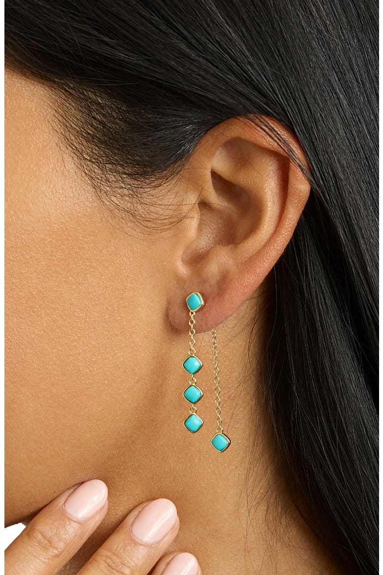 Front-Back Chain Drop Earrings, Alternate, color, TURQUOISE GOLD