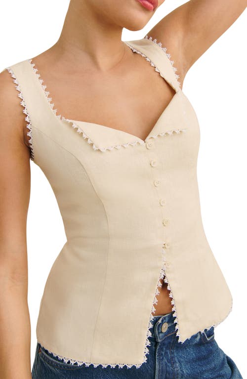 Reformation Womens Viola Crotchet-trim Linen Top Sugar In Neutral