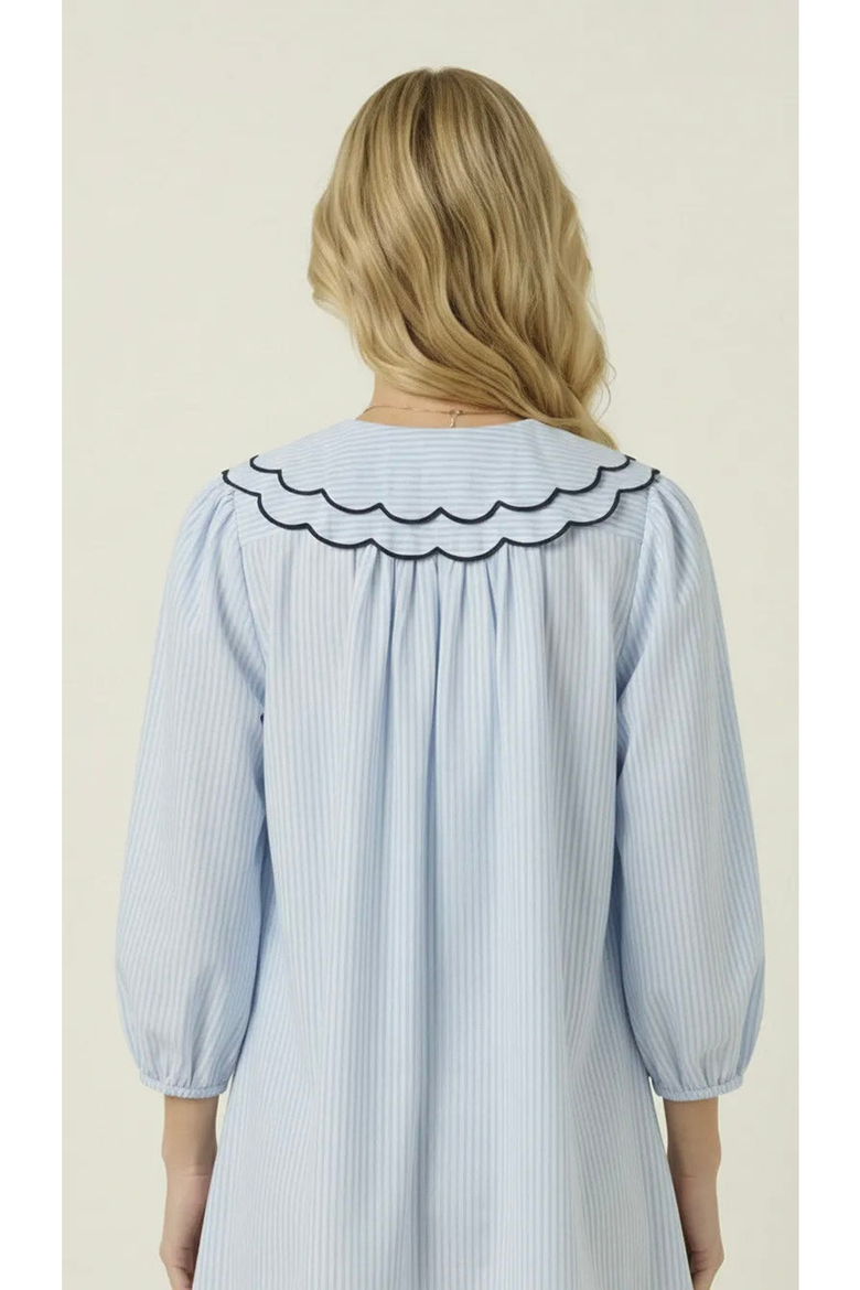Striped Button-Front Scalloped Collar Dress, Alternate, color, Light Blue / White