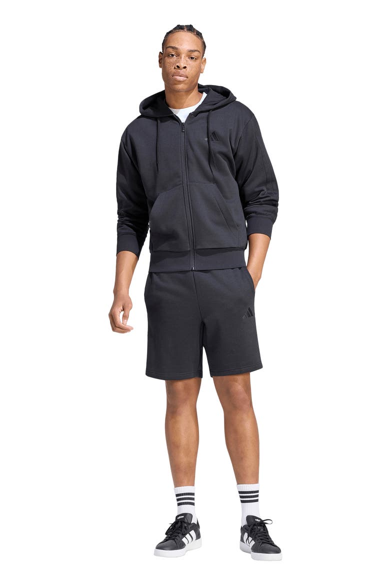 Essential 3-Stripes Fleece Shorts, Alternate, color, BLACK/ BLACK