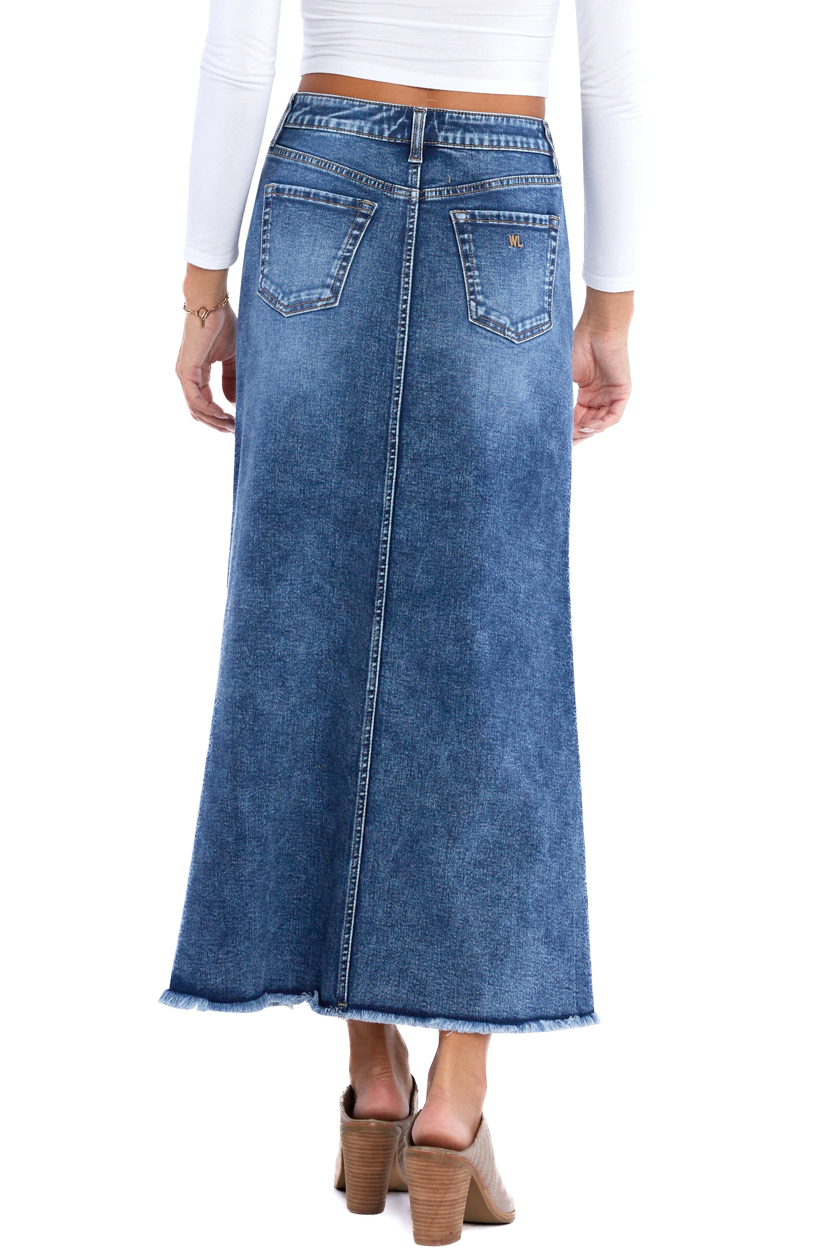 Double Front Slit Denim Maxi Skirt - image 4