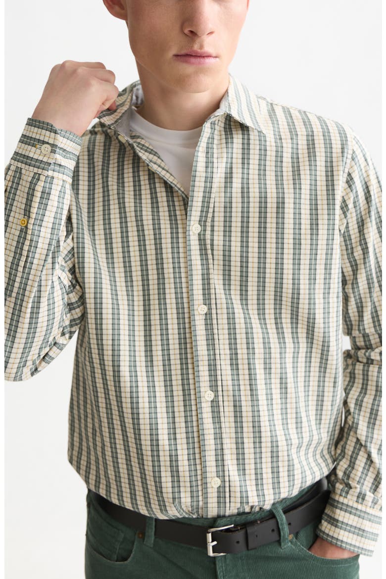 Regular Fit Check Stripe Button-Up Shirt, Main, color, DARK FOREST STRIPE