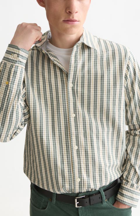 Regular Fit Check Stripe Button-Up Shirt