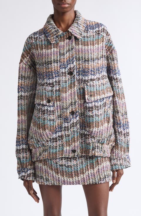 Sequin Oversize Metallic Chevron Knit Bomber Jacket