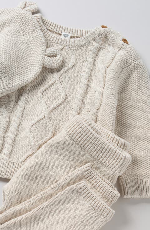 Cable Sweater, Pants & Hat 3-Piece Set
