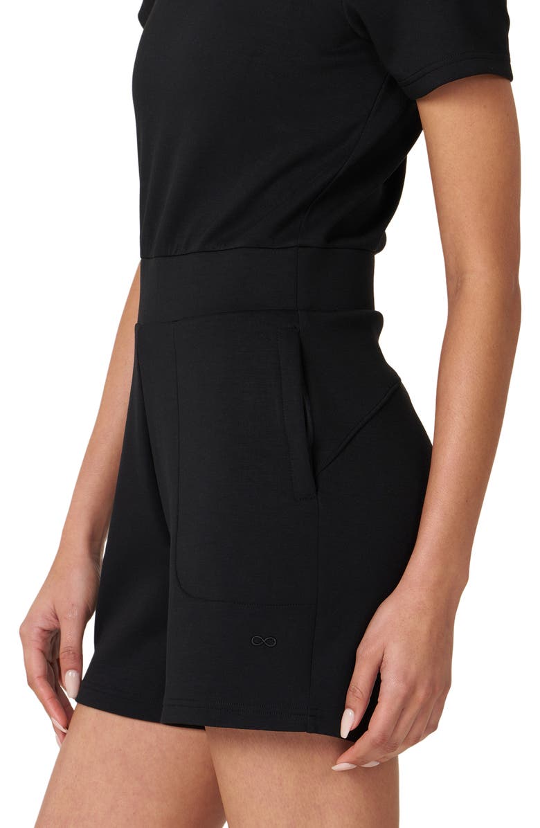 Rebody Active That's a Wrap Scuba Knit Romper, Alternate, color, Black