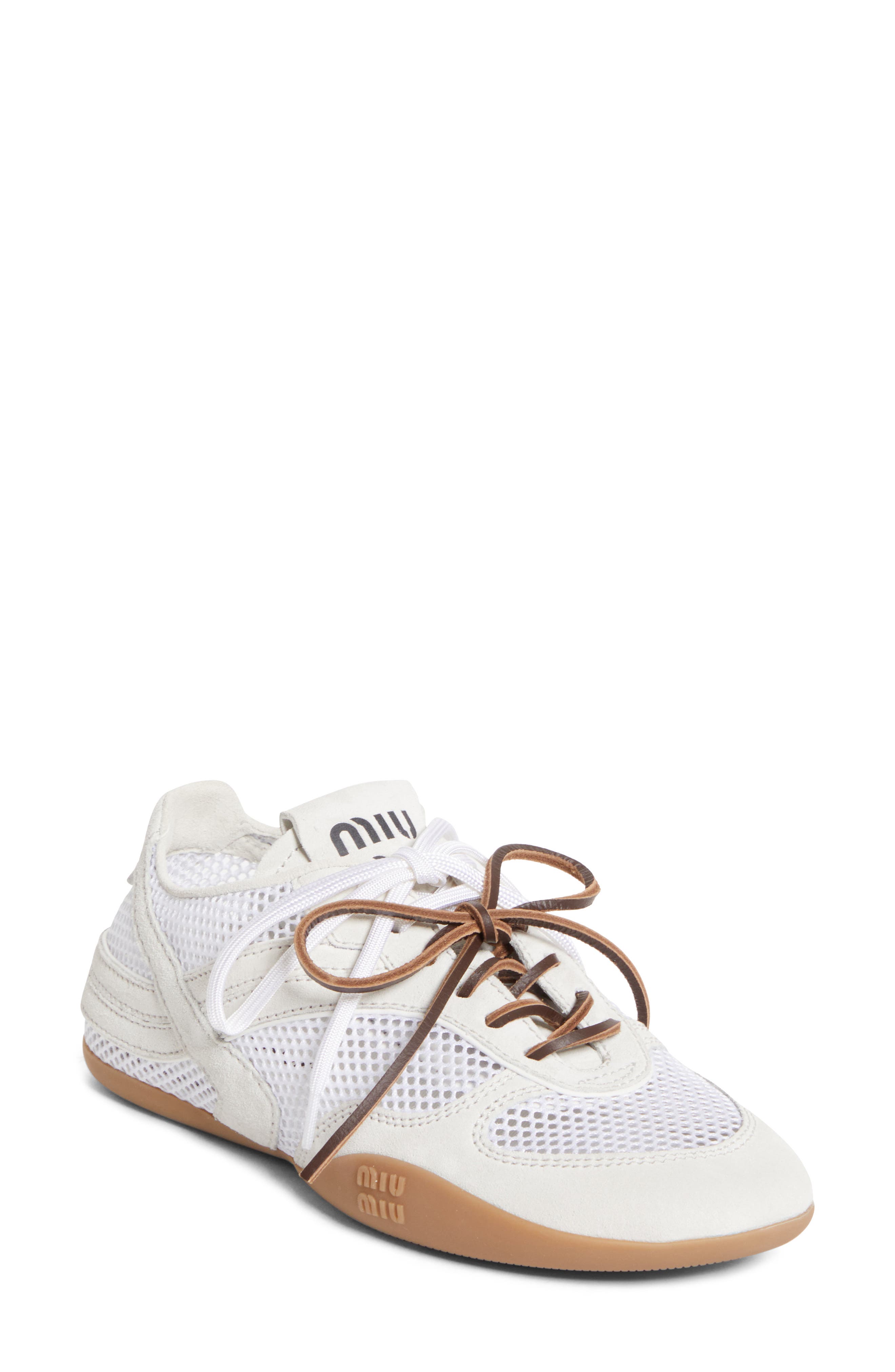Miu Miu Gymnasium Mixed Media Low Top Sneaker In White