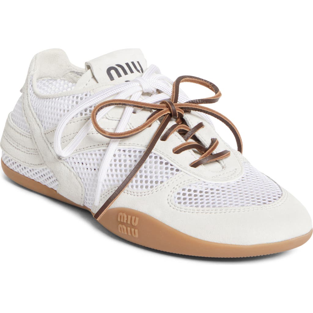 Miu Miu Gymnasium Mixed Media Low Top Sneaker In White
