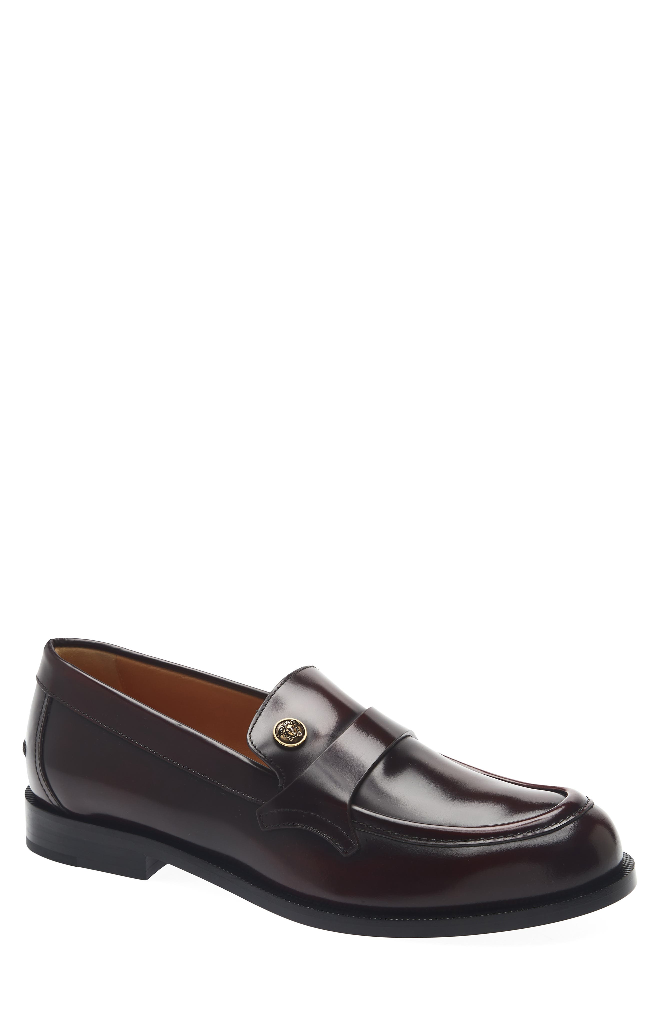 Leather Penny Loafer, Main, color, DARK BURGUNDY-GOLD 82