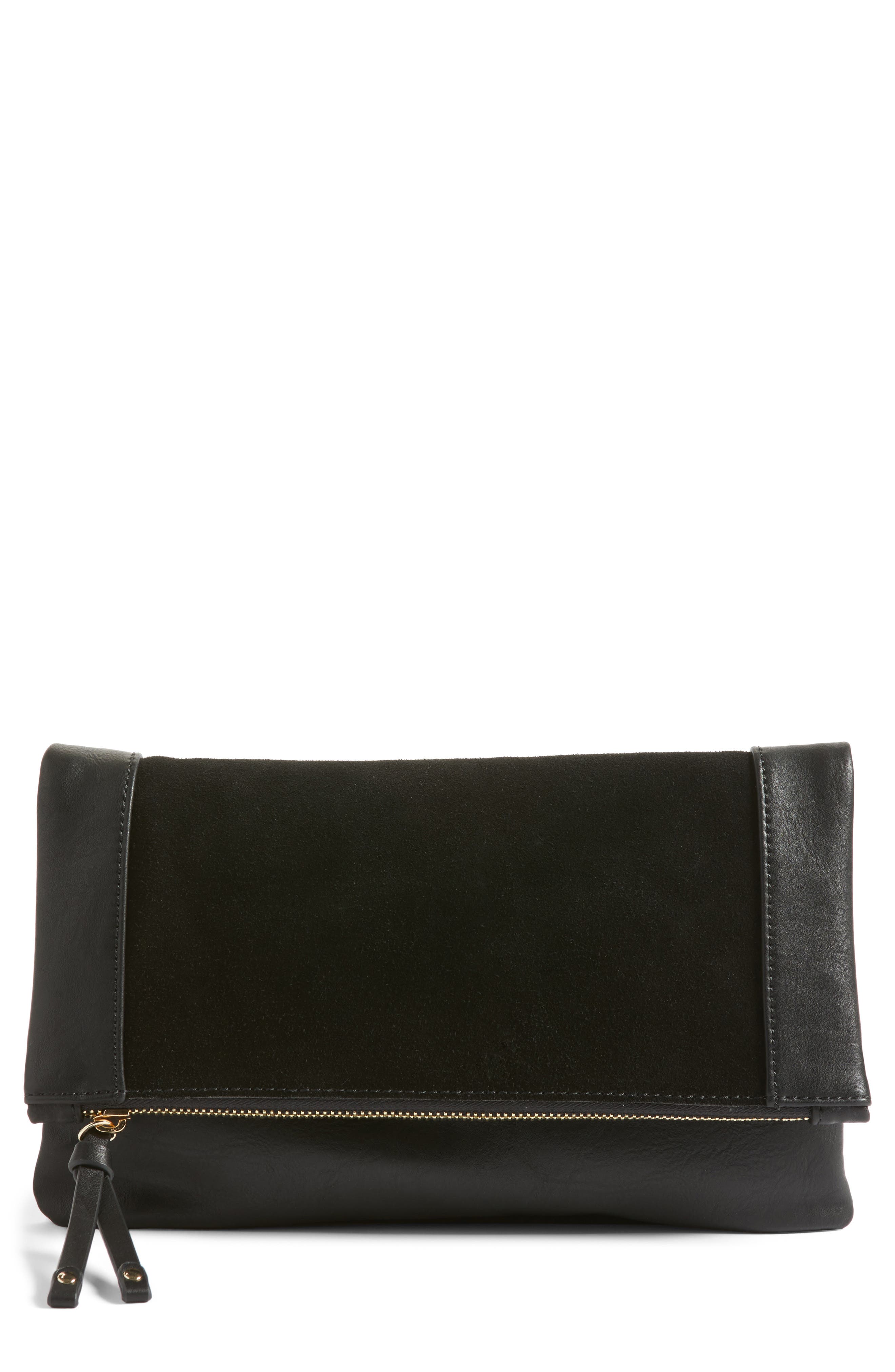 Jemma Suede Clutch, Main, color, BLACK