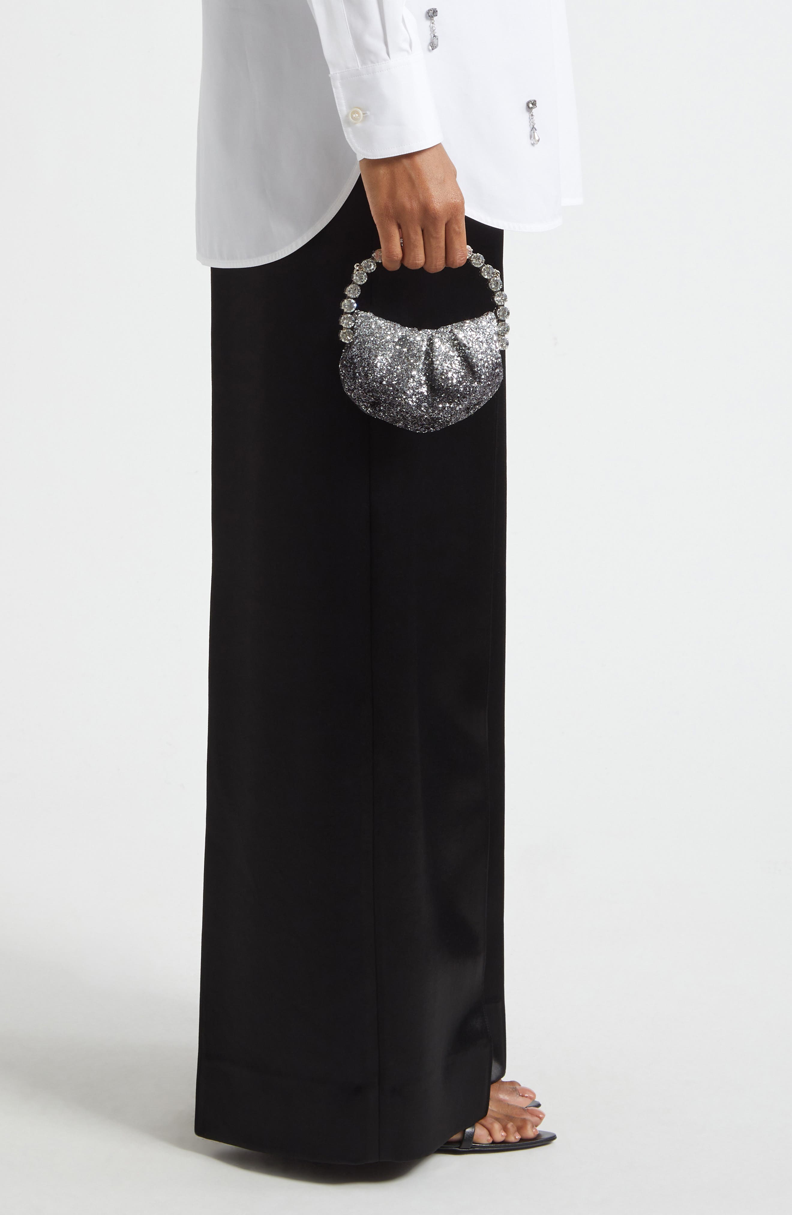 L’alingi Micro Eternity Glitter Satin Crystal Top Handle Bag, Alternate, color, Black