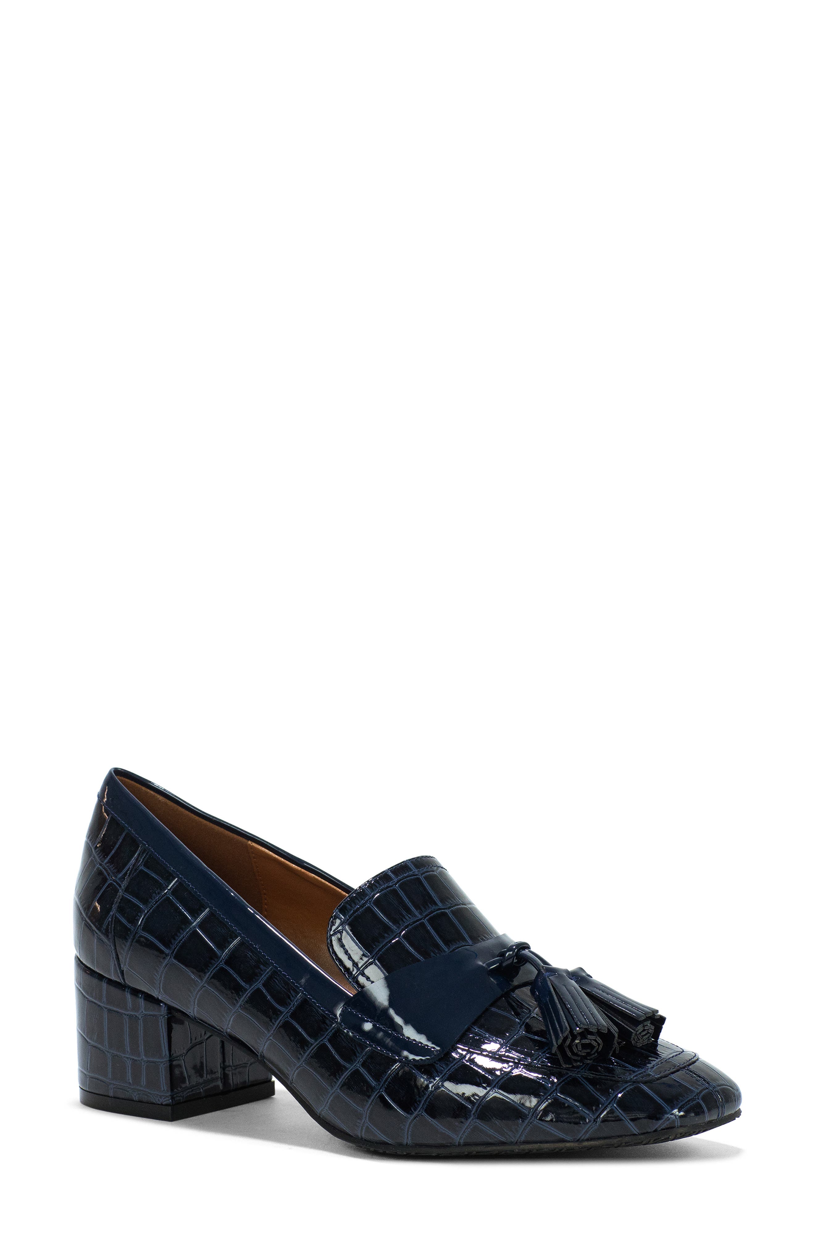 Kressida Croc Embossed Tassel Loafer, Main, color, NAVY