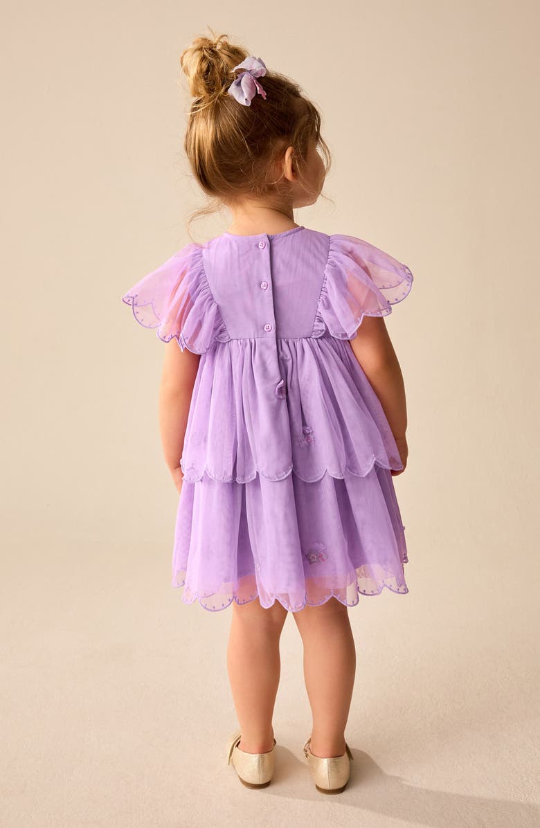 Kids' Floral Embroidered Flutter Sleeve Tulle Party Dress