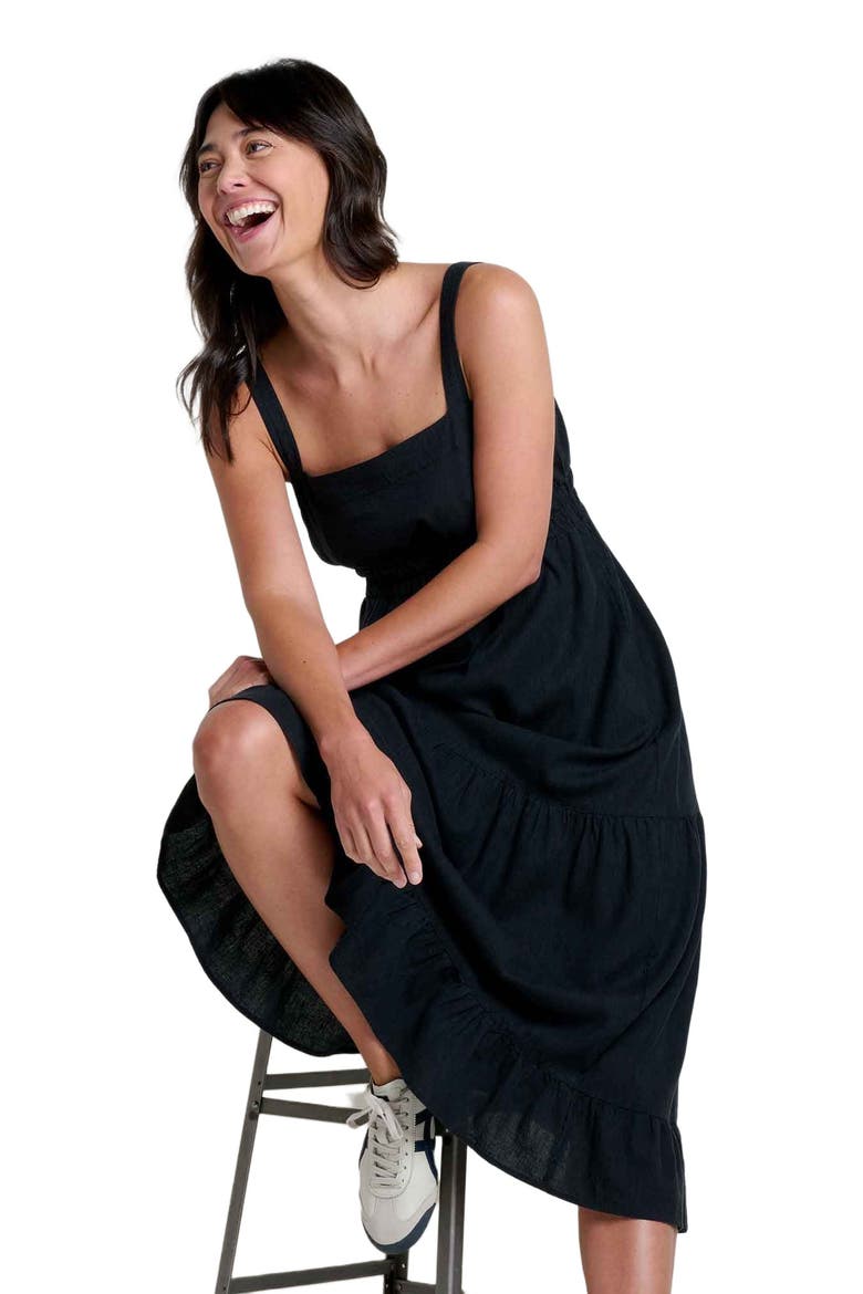 Taj Hemp Tiered Midi Sleeveless Dress, Alternate, color, Black