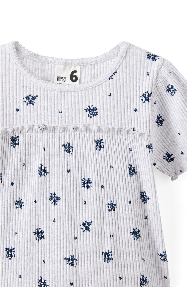 Cotton On Kids Kid's Posie Short Sleeve Babydoll Top, Alternate, color, Grey Marle Floral Ditsy