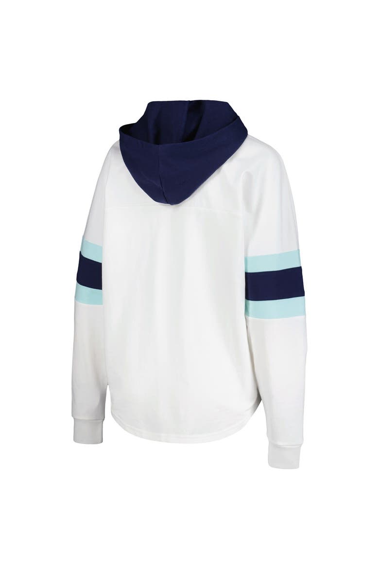 Women's G-III 4Her by Carl Banks White/Deep Sea Blue Seattle Kraken Goal Zone Long Sleeve Lace-Up Hoodie T-Shirt, Alternate, color, White