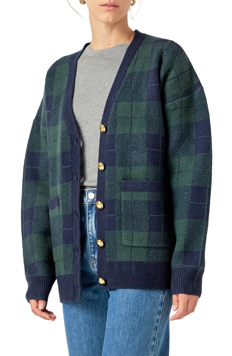 English Factory Oversize Check Cardigan, Alternate, color,