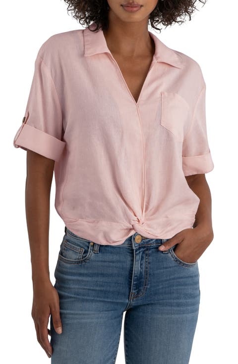 Rebel Knot Front Linen Blend Top