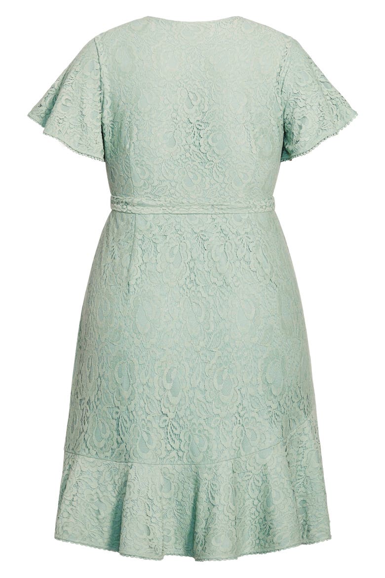 Lace Faux Wrap Minidress, Alternate, color, SEAFOAM