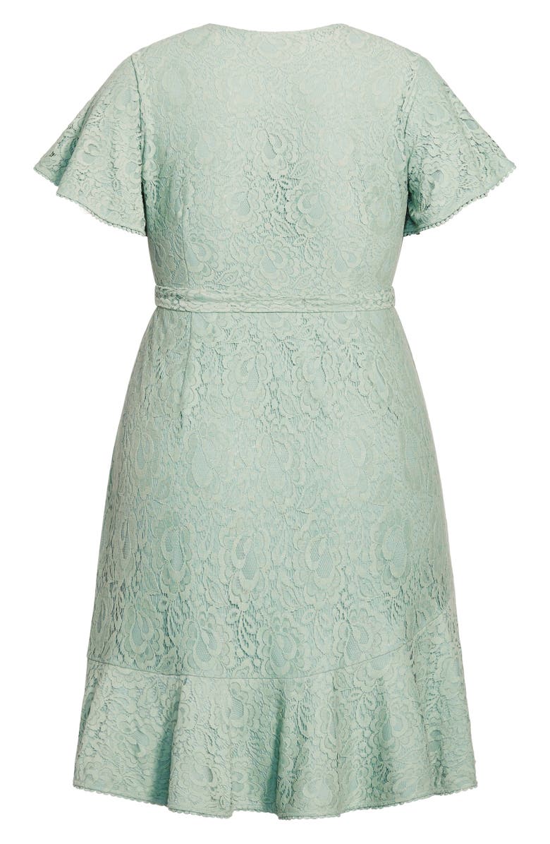 City Chic Lace Faux Wrap Minidress, Alternate, color, Seafoam