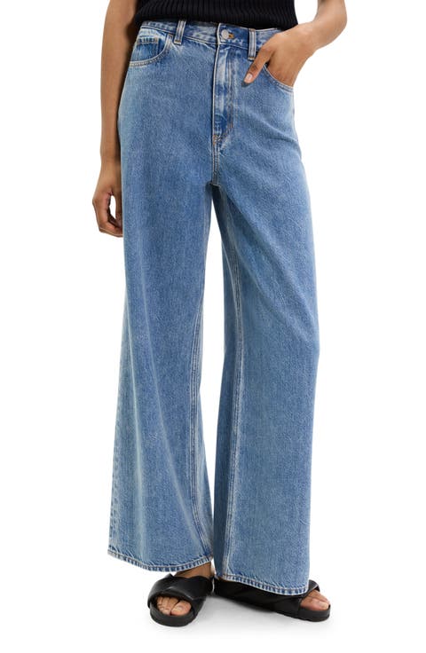 Relaxed Fit High Waist Wide Leg Jeans (Ice Blue)