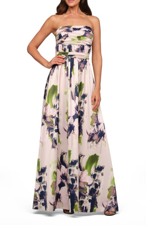 Ida Floral Print Strapless Gown