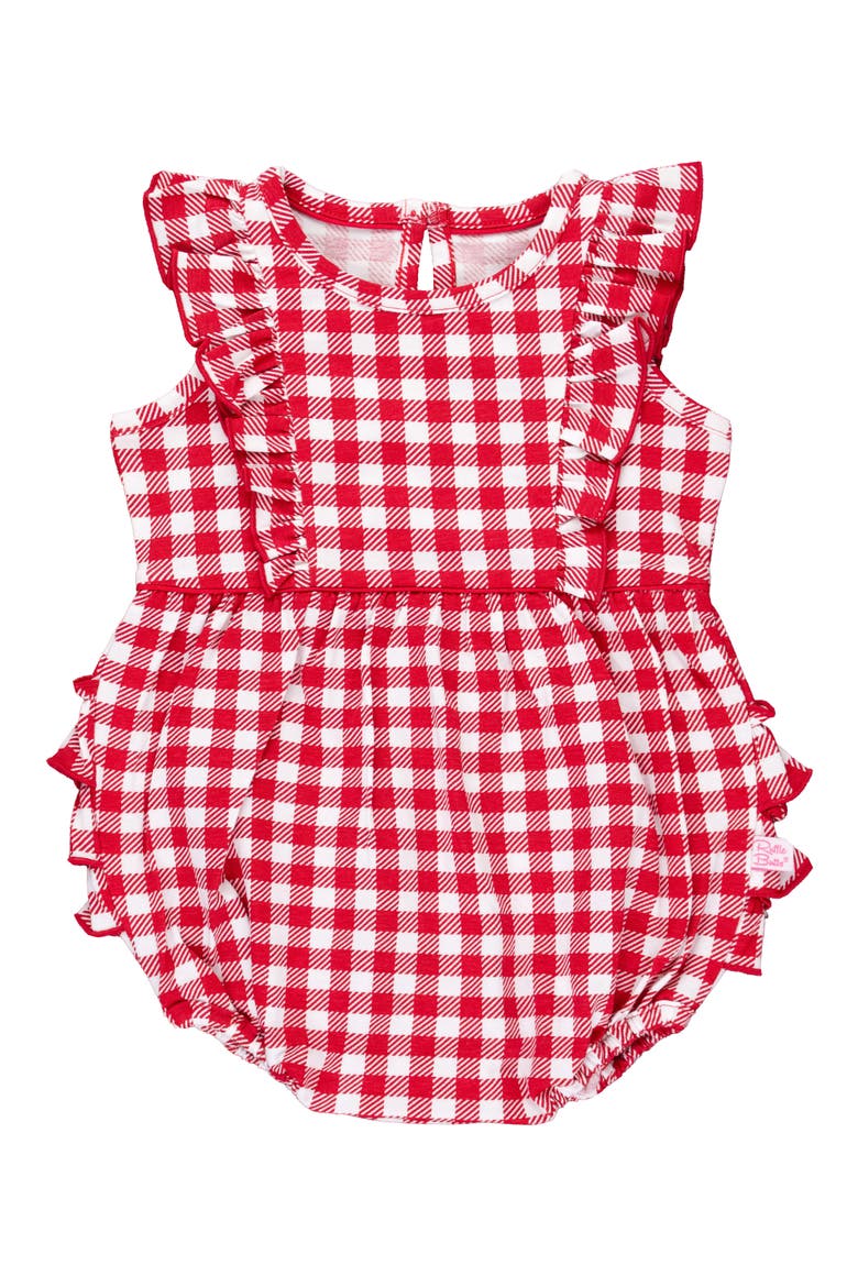 Gingham Cotton Ruffle Bubble Romper, Main, color, RED GINGHAM