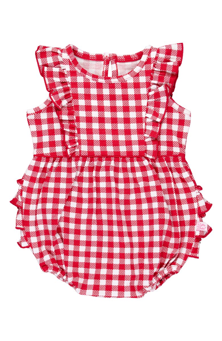 RuffleButts Gingham Cotton Ruffle Bubble Romper, Main, color, 