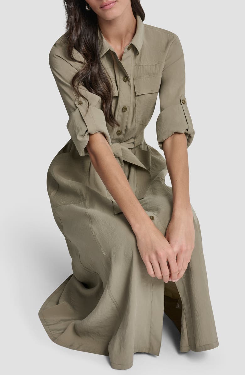 DKNY Fuji Long Sleeve Cargo Shirtdress, Alternate, color, Light Fatigue