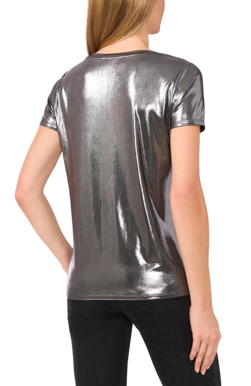 Cece Women's Metallic Shine Short Sleeve T-shirt In Gunmetal Glow