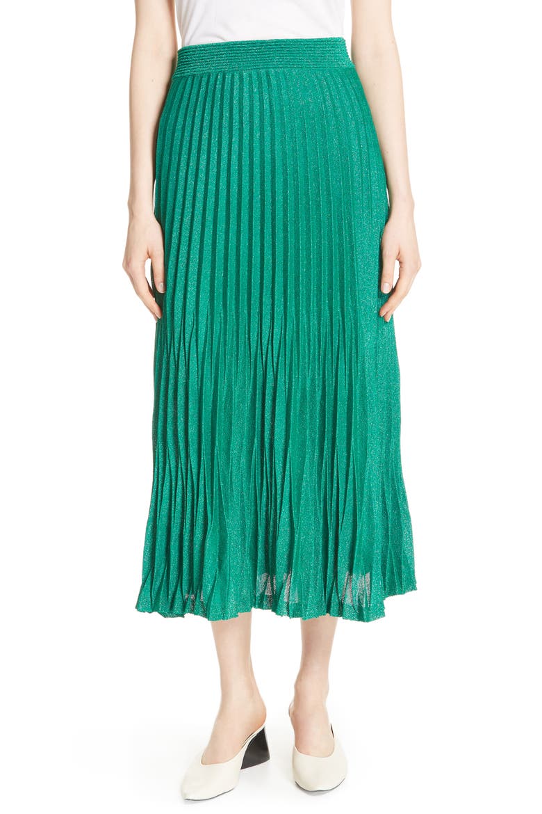 Jupette Pleated Midi Skirt, Main, color, GREEN