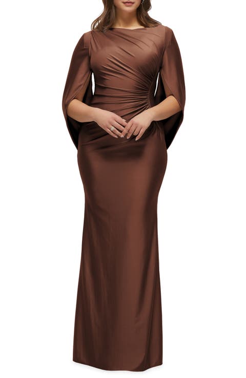 Cape Sleeve Satin Gown