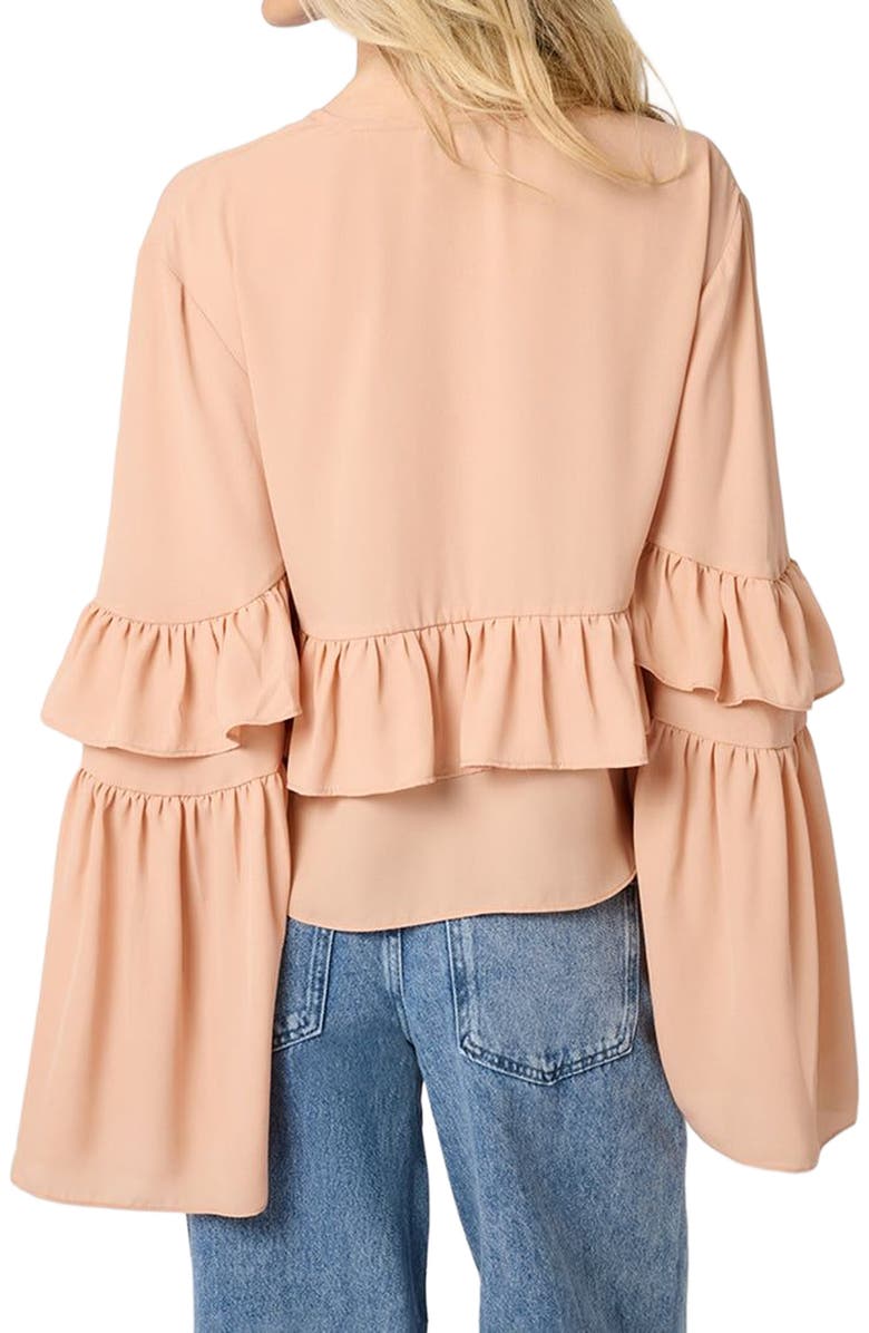 WeWoreWhat Ruffle Tie Front Top, Alternate, color, Almond