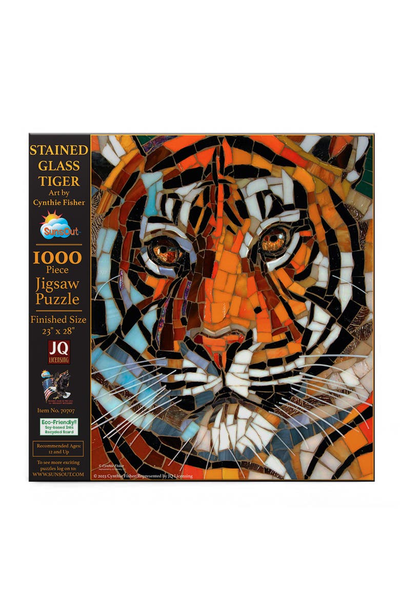 Sunsout Stained Glass Tiger 1000 piece Jigsaw Puzzle for Adults, Alternate, color, Multicolor