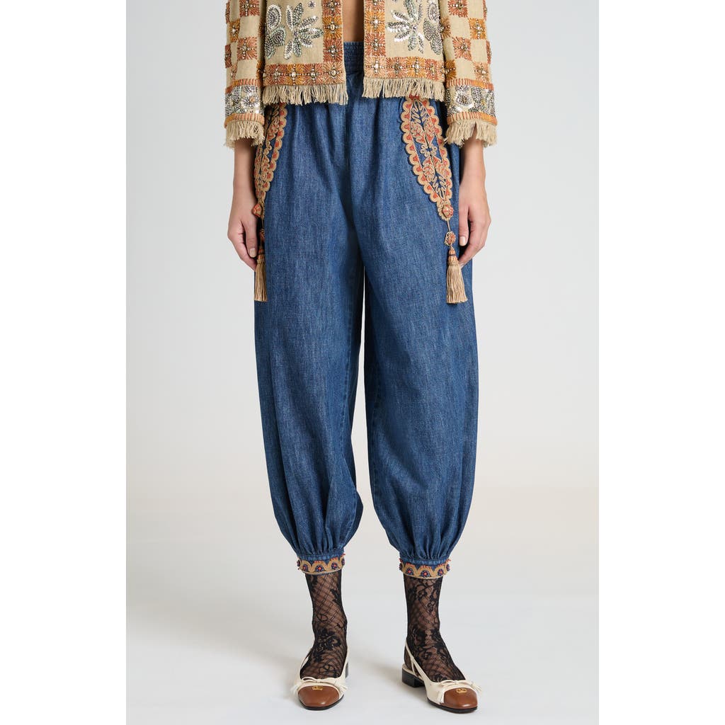 Valentino Garavani Embellished Crop Chambray Balloon Pants