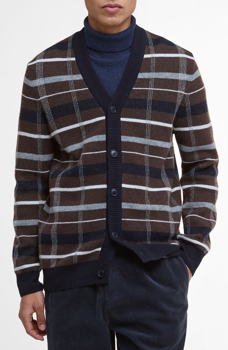 Barbour Kane Stripe Lambswool Cardigan, Main, color, Dark Oak