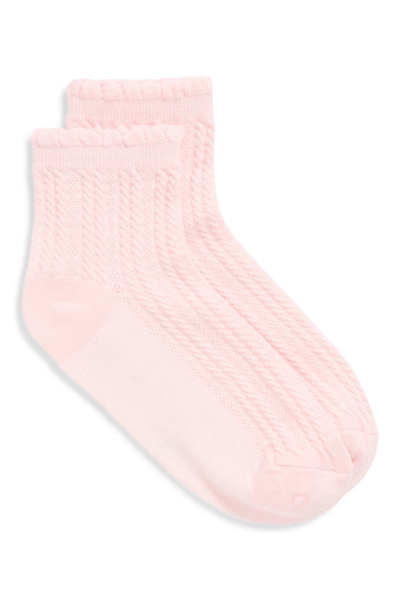 Scallop Cuff Cotton Blend Pointelle Quarter Socks, Alternate, color, ROSE