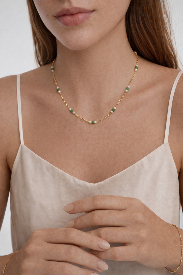 Elena Jade and Freshwater Pearl Beaded Necklace, Alternate, color, Green