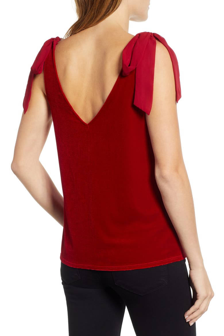 Gibson x Glam Squad Tara Bow Detail Velvet Top (Nordstrom Exclusive), Alternate, color, RED