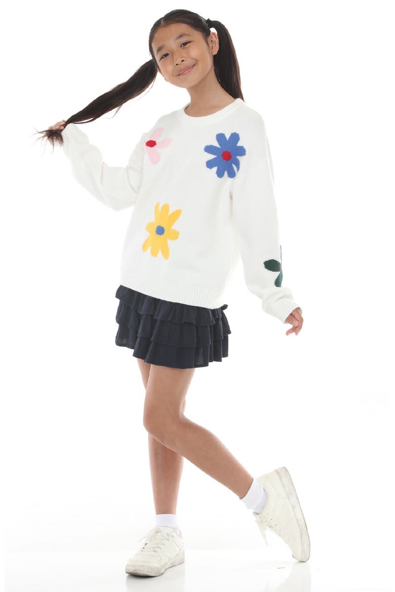 Kids' Colorful Flower Sweater, Alternate, color, OFF-WHITE