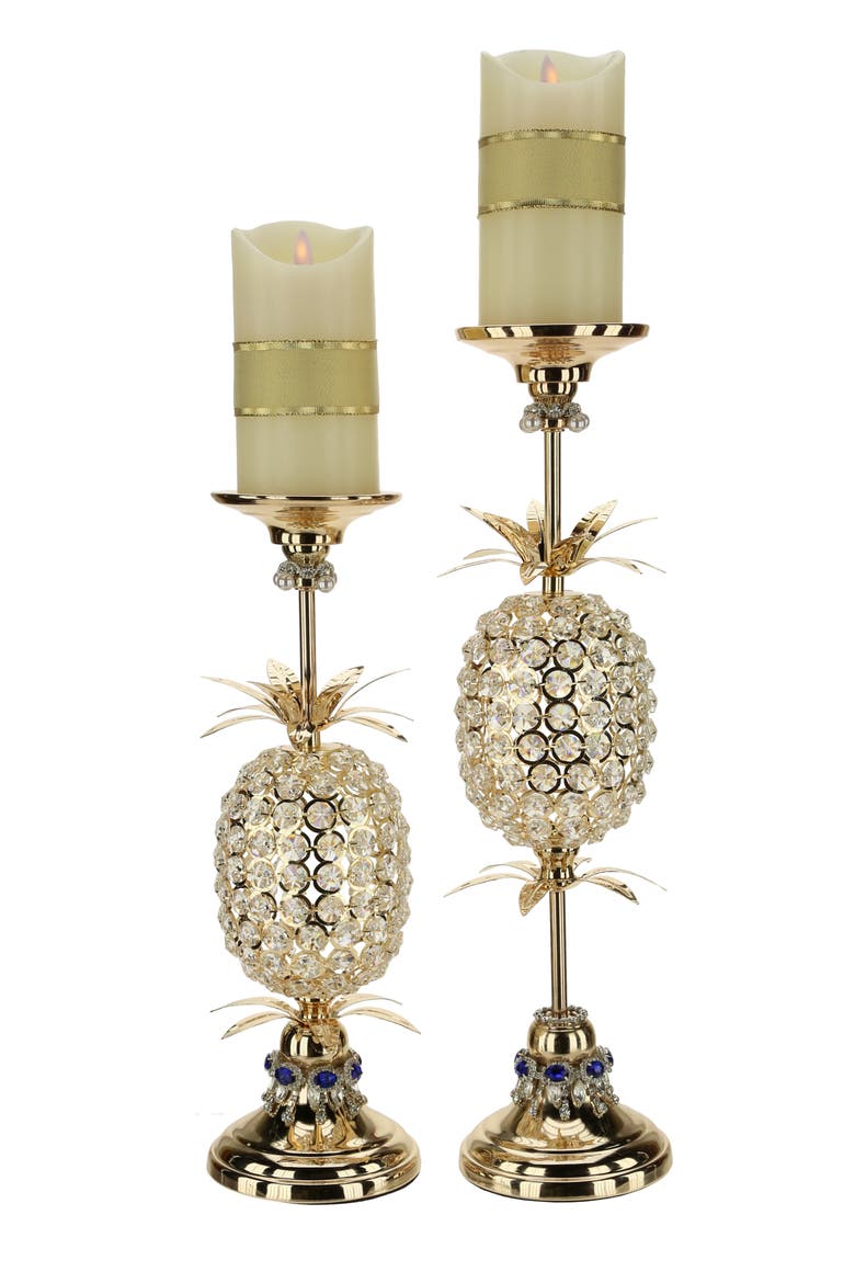 Pineapple Jewel Candleholder, Set of 2, Main, color, Gold