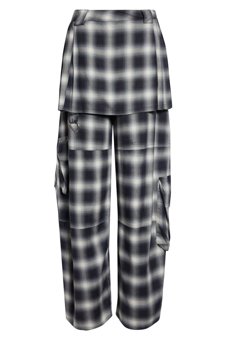 Lawn Plaid Skirt Overlay Cargo Pants, Alternate, color, FOG PLAID
