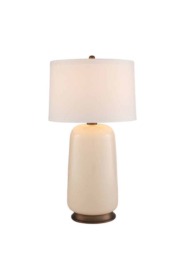 Ivory Glass Table Lamp with Linen Shade and Metal Base, Alternate, color, Ivory