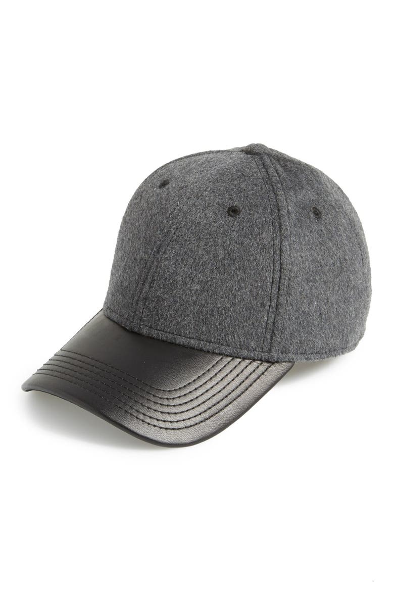 Leather Brim Baseball Cap, Main, color, GREY/ BLACK